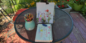 notebook with drawing of flowers